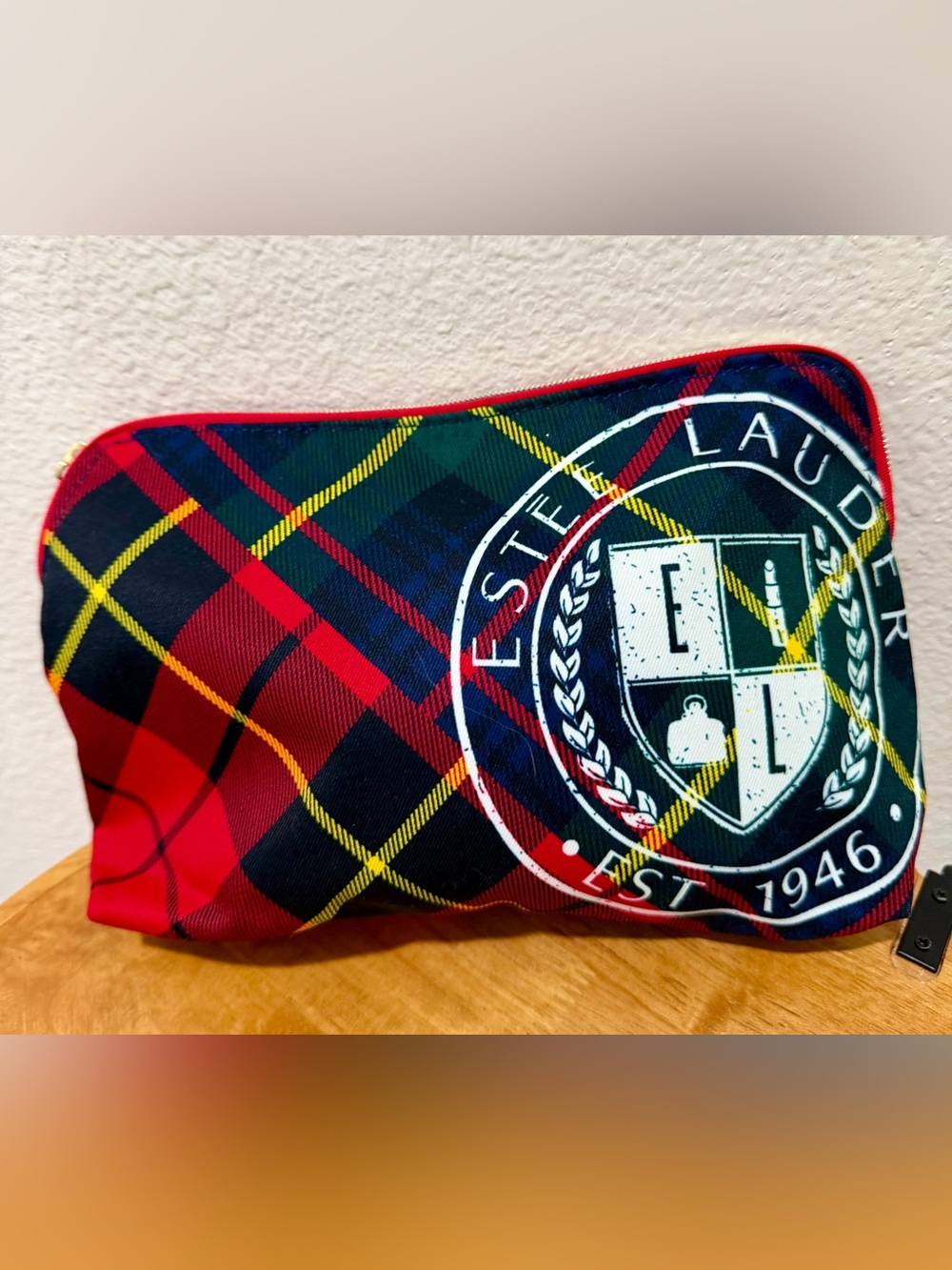 Estée Lauder Plaid Makeup Bag Red and Black